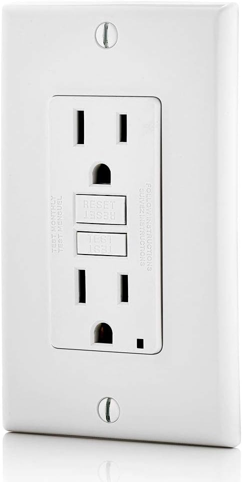Leviton GFNT1-W Self-Test SmartlockPro Slim GFCI Non-Tamper-Resistant Receptacle with LED Indicator, Wallplate Included, 15-Amp, White - - 