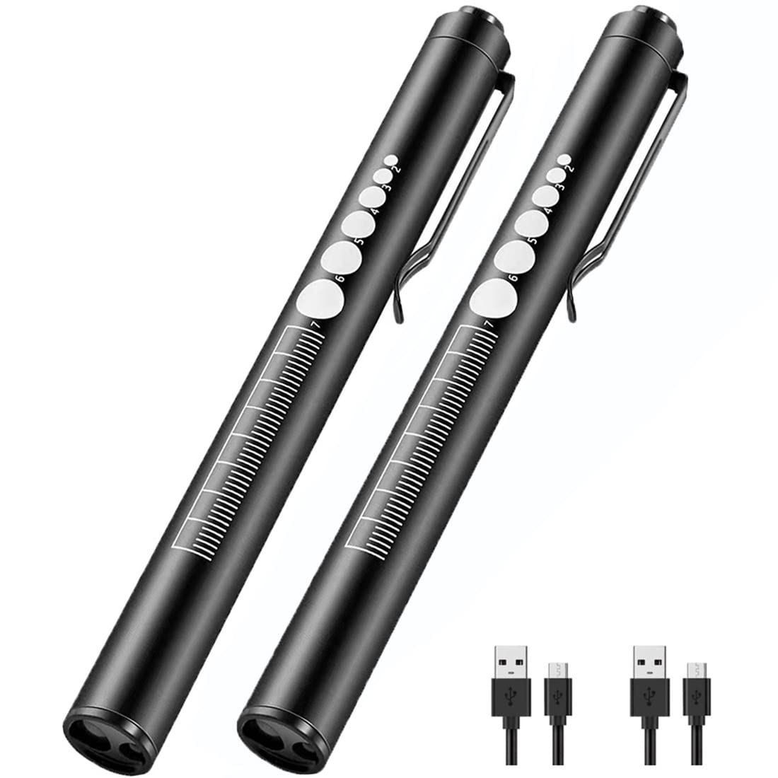 LEKIA Pen Torch Medical, Pen Light for Nurses Type-C USB Rechargeable Diagnostic Penlight with Pupil Gauge and Ruler, Paramedic Nurse Accessories for Nurse Student Doctors, 2 Pack