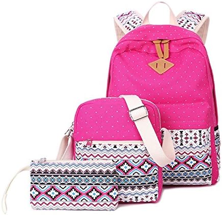 Canva Casual Lightweight Canvas Backpack School Bookbags for Teen Girls (Rose Red)