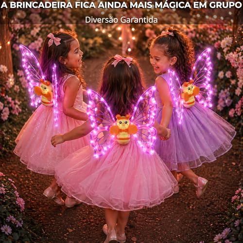 Asas de Borboleta Elétrica com Led, Luz e Música — Movimento Real, Fantasia Infantil Mágica, Para Meninas a Partir de 3 Anos