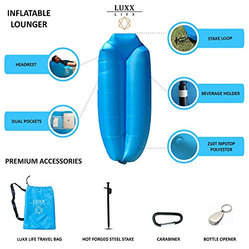LUXX LIFE Inflatable Lounger Blow Up Couch Wind Pouch Camping