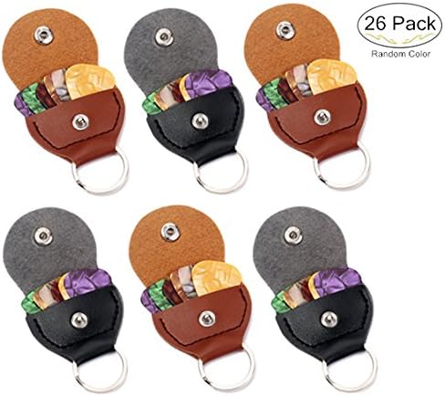 6 Packs Rustic Guitar Pick Holder Cases+20 Pieces Celluloid Guitar Picks, Magnolora Leather Keychain Plectrum Cases Bag Bonus with Colorful Guitar Plectrums for Your Electric, Acoustic or Bass Guitar