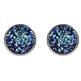 GOMYIE Simple Geometric Round Scrub Starry Sky Starry Stainless Steel Stud Earrings For Women(Dark Blue)