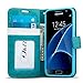 J&D Case Compatible for Galaxy S7 Case, [Wallet Stand] [Slim Fit] Heavy Duty Protective Shock Resistant Flip Cover Wallet Case for Samsung Galaxy S7 Wallet Case - Aqua