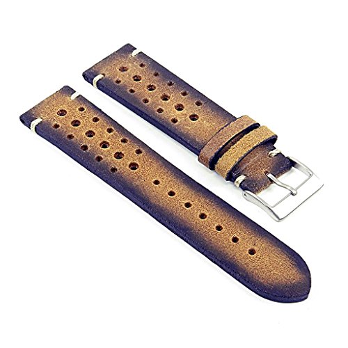 DASSARI Speedster Italian Distressed Leather Perforated Rally Watch Strap in Tan 22mm