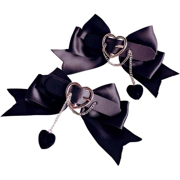 Gothic Lolita Hair Bows Set Black Chic Hairclips with Heart Charm for Women Black Goth Hair Bow Clip w/ Bird Skull & Chain /Cute Gothic  main image 4