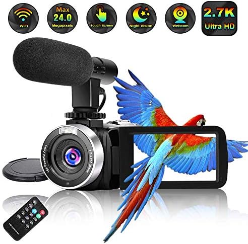 Video Camera Camcorder,Ultra HD 2.7K Vlogging Camera 30 FPS 24MP Wi-fi Camcorders with Microphone IR Night Vision YouTube Camera with Time Lapse & Motion Detection