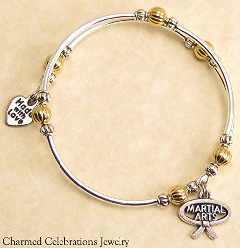 Charmed Celebrations JewelryMartial Arts Wrap Bracelet Handmade Themed Charm Bracelet Jewelry Gift. Gold, Silver or Black Bead Option