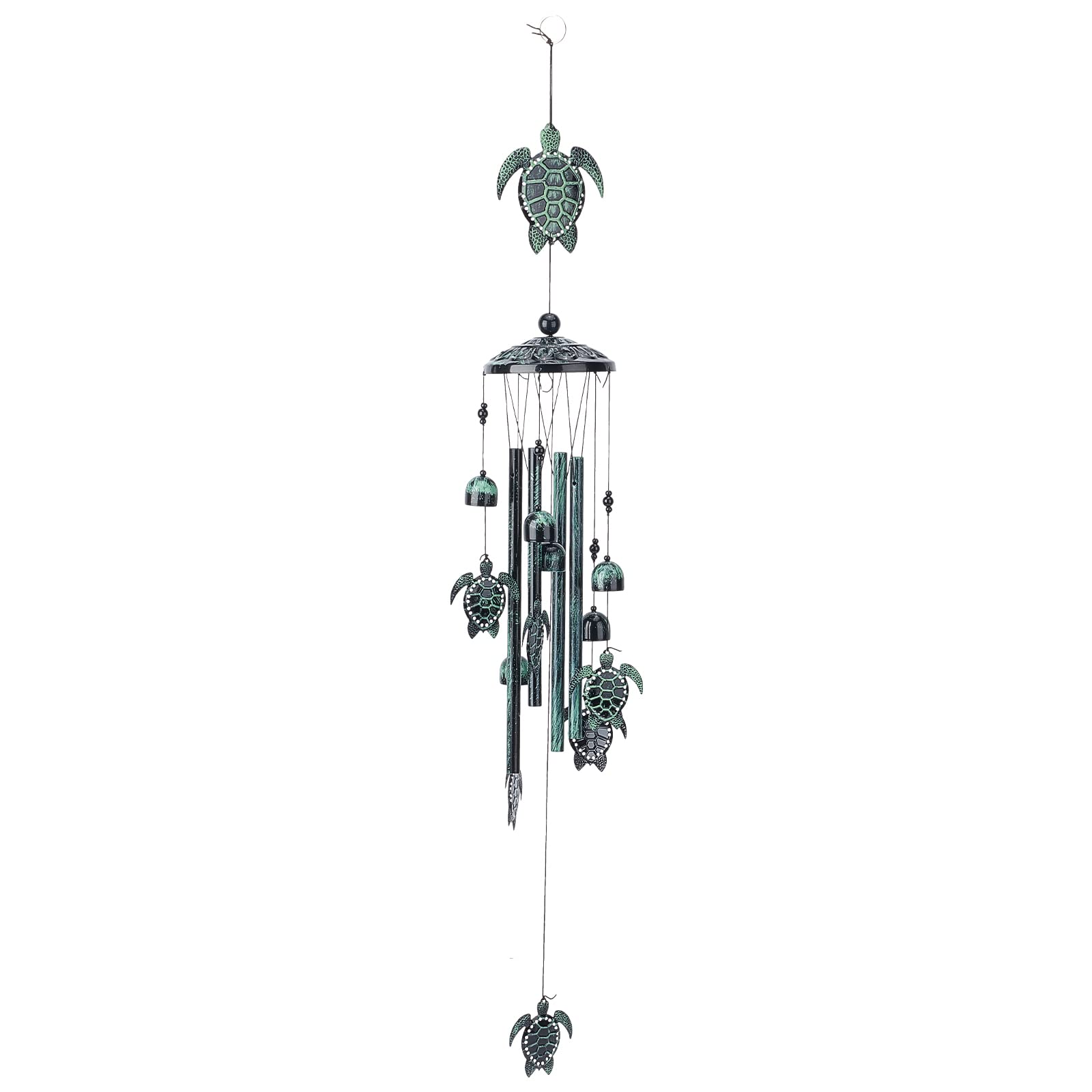 NBEADS Turtle Wind Chimes, 96cm Tortoise Bell Decorations Outdoors Wind Chimes with Aluminum Tube and Polyester Cord for Outdoor Patio Home or Garden Décor Memorial Gift, Gunmetal & Green Patina
