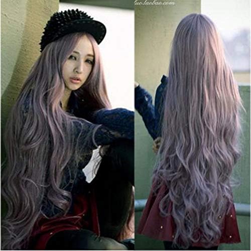 Fluttering/Women 100cm Long Curly Wavy Synthetic Full Hair Wig Hairpiece Party Cosplay Prop - Smoke Purple