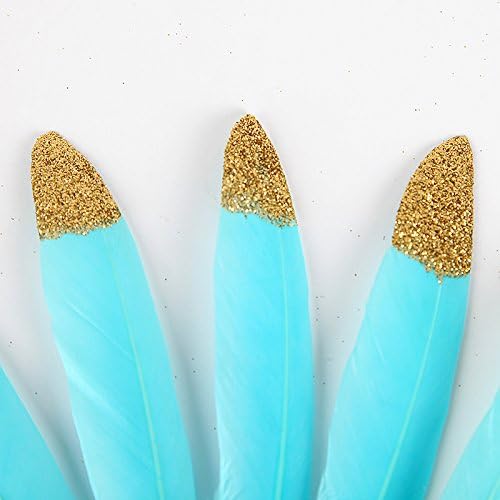 20pcs/Pack 4-6โโ Glittering Gold Dipped Feather Craft Party Decoration Goose Feathers (Blue)