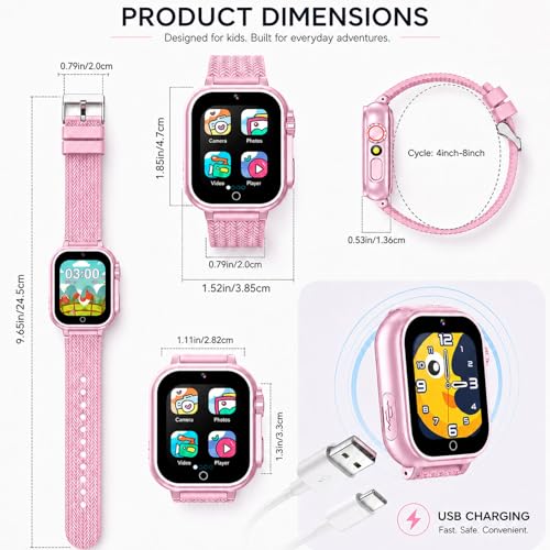 iCHOMKE Kids Smart Watch, Girls Boys Smartwatch with 26 Games Camera Video Recorder Player,Pedometer,Birthday Christmas Learning Toys Gifts For 4-10 Years Children (Pink)
