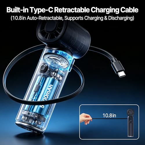 yAyusi Portable Rechargeable Handheld Cooling Fan,10000mAh Multifunctional Powerful Handheld Fan with Ice Cooling Function,Turbo Hand Fan with Type-C Charge,0-100Adjustable Levels for Travel/Office