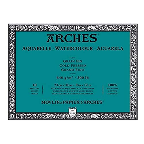 Arches Aquarelle – Block of 10 Sheets 23 x 31 cm Glued on 4 Sides – 640 g/m² –…