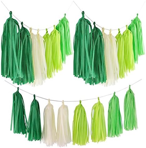 Jesipi Green Series Party Supplies Hanging Wedding Paper Tassels (pack of 8)