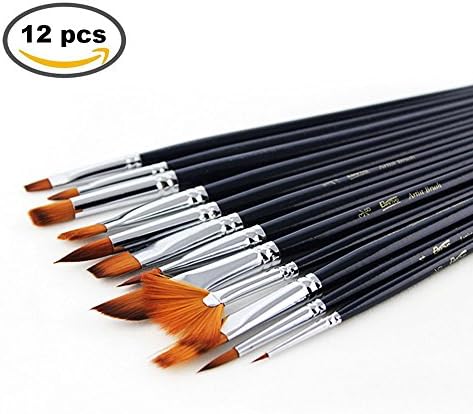 12pcs Paint Brush Set for Art Painting /Acrylic Watercolor Oil Gouache &amp; Face Painting / Professional Nylon Hair Art Brushes for Artists/ Beginners/ Kids (12 pcs)