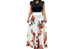 HIUARA 2023 Women Short Sleeves Dresses with Pockets Long Sun Dresses Summer Boho Casual Crewneck Beach Maxi Long Dress