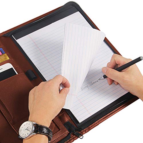 Tyson Padfolio, Resume Portfolio/Business Portfolio, PU Leather Document Storage, Zippered Portfolio Binder with Writing Pad, Card Holder & Phone Slot (Brown PU)