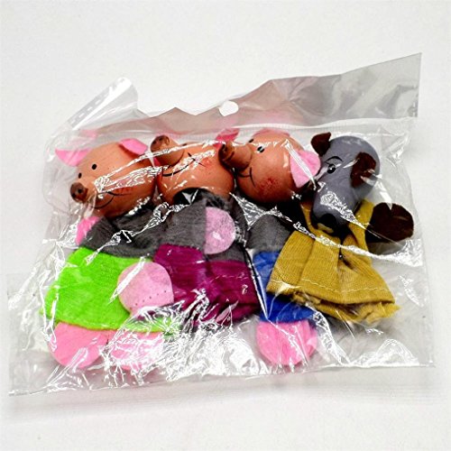 AMA(TM) Children Finger Toy Hand Puppets for Telling Story, Festival Birthday Gifts, for Kids Friends Families, Family Party and Story Before Sleepping Rigid Demand (4PCS Three Little Pigs and Wolf)