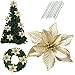 5 Inch Glitter Artifical Wedding Christmas Flowers Glitter Poinsettia Christmas Tree Ornaments Pack of 12 (Gold)