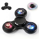 LED Lighting EDC Hand Tri-Spinner Aluminum Fidget Finger Toy For Autism ADHD Anxiety Stress Relief Focus Fingure Spinner and long spins to 2-3Min (Black)