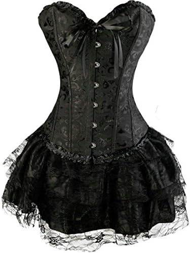 Plus Size S-6XL Women's Gothic Boned Lace Corsets and Bustiers Dress with Skirt