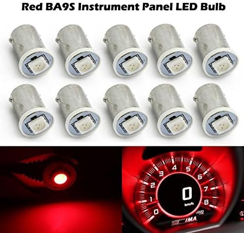 Partsam 10x Car LED BA9S 57 1895 Red 1-5050-SMD Instrument Cluster Dashboard Lamp Bulb