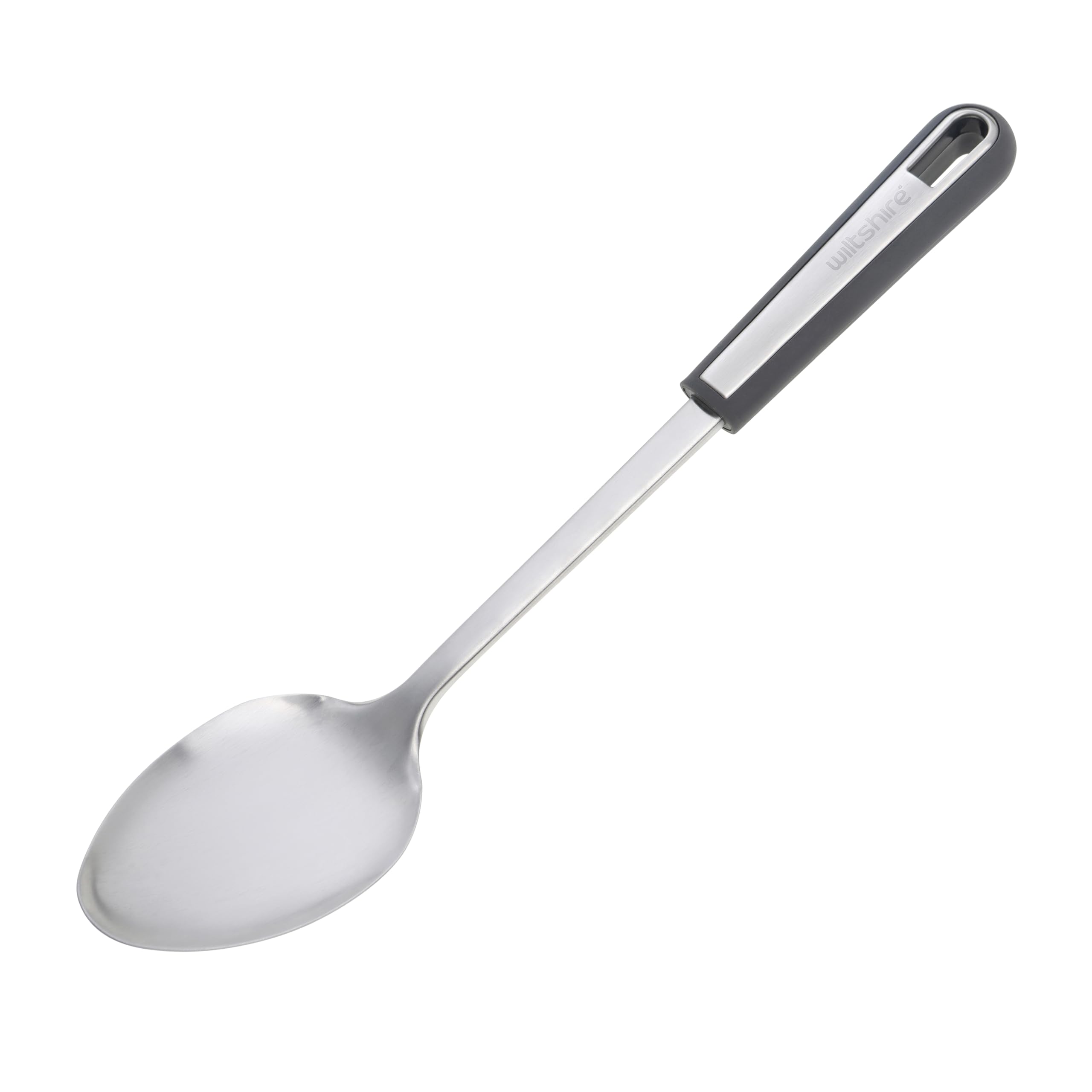 Wiltshire Aspire Solid Spoon, Stainless Steel, Stirring & Serving Utensil, Cooking Spoon, Anti-Slip Soft Touch Handle, Grey & Silver, 35x7.2x6cm