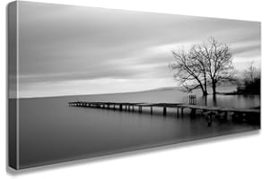 CAPPLA ART Seascape Canvas Wall Art Bridge Landscape Beach Pictures Paintings Canvas Black White Nature Artwork Prints Framed Home Office Decor(A, 24x48inch)