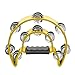 Flexzion Tambourine Metal Half Moon Musical Instruments Double Row Metal Jingles Hand Held Instruments Percussion with Ergonomic Handle Grip, Tambourines for Adults Church, Yellow