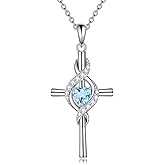 ONEFINITY Cross Necklace for Women 925 Sterling Silver Cross Birthstone Pendant Necklace Infinity Cross Religious Jewelry Gifts for Women
