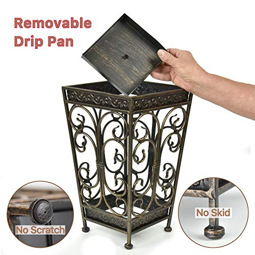 Dualplex Super Quality Umbrella Stand, Umbrella Holder, Antique Look Metal, Entry Hallway Décor, Square Style, w/Removable Drip Tray. Home, Office Decoration Rack Holds Umbrellas Canes Walking Sticks