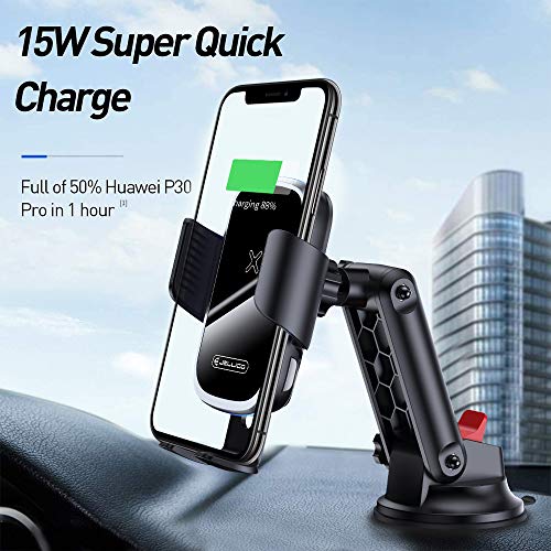 Wireless Car Charger Mount [Auto Clamping], 15W Qi Fast Charging Intelligent Infrared Car Mount, Windshield Dash Air Vent Phone Holder for iPhone 12 11 Pro Xs XR, Samsung S20, S10, and More