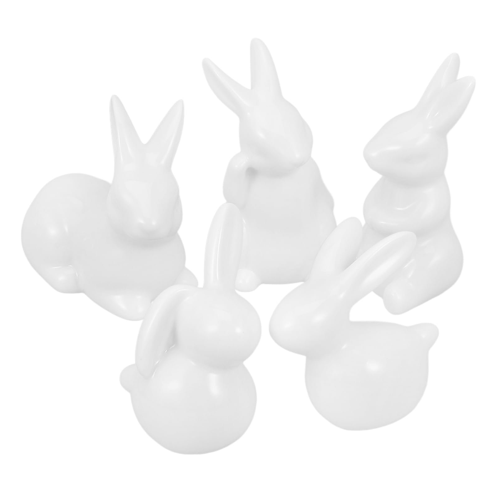 Didiseaon Ceramic Bunny Figurines, 5pcs Easter Table Decorations White Ceramic Rabbit Figurines Ornament Porcelain Bunny Sculptures Rabbits Creative Statues Crafts Decor