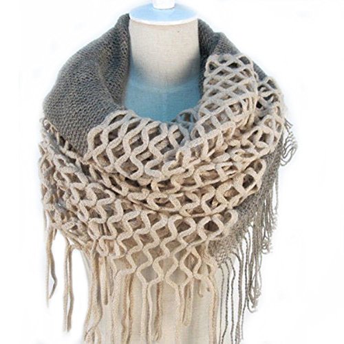 JOVANA Women Winter Warm Crochet Knit Long Tassels Soft Wrap Shawl Scarves Scarf Two Styles Infinity and Straight (Beige)
