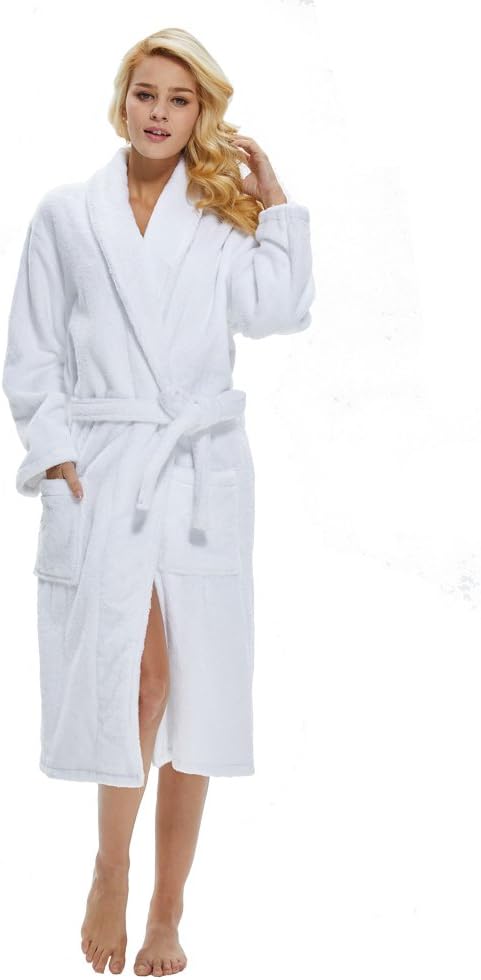 beryris Bathrobe for Women - Women's Terry Cloth Robe in Bamboo Viscose,Thick Material,Towel Terry Fabric … White