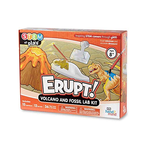 hand2mind Fossil and Volcano Science Kits for Kids 8-12, Kids Science Kit with Fact-Filled Guide, Dinosaur Digging Fossil Kit, Volcano Science, STEM Toys, 15 Science Experiments
