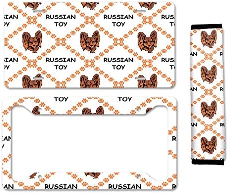 Russian Toy Dog Paws Auto Car License Plate Frame Seat Belt Cover Gift Set Zogpemsy
