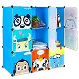 HOMFA Kid's Toy Storage Organizer, Bulk Storage 9 DIY Large Bins Closet Cabinet Display Modular, Multi-Functional Cubes for Toys, Clothes, Books etc, Cartoon Pattern Plastic
