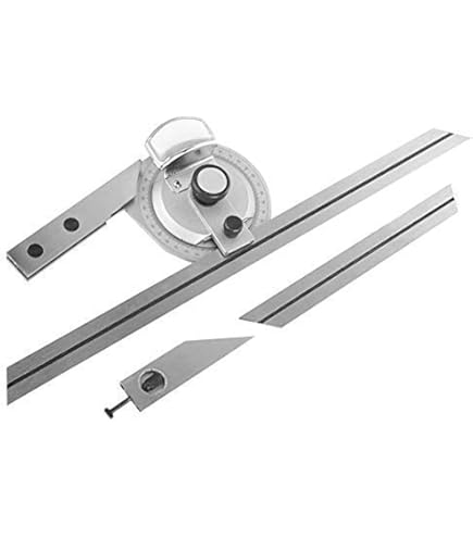 Accusize Universal Dial & Bevel Protractor Set – 6″ & 12″ Blades, 5′ Reading, 360° Graduation, With Magnifier & Case
