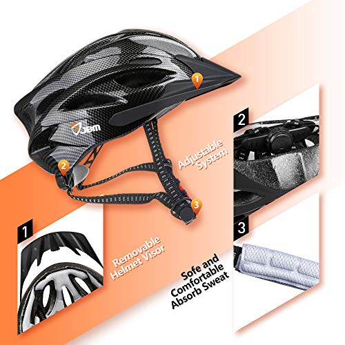 JBM Adult Cycling Bike Helmet Specialized for Men Women Safety Protection CPSC Certified (18 Colors) Black/Red/Blue/Pink/Silver Adjustable Lightweight Helmet (Black (New), Adult)