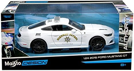 NEW 1:24 W/B MAISTO AUTHRORITY COLLECTION - WHITE 2015 FORD MUSTANG GT HIGHWAY PATROL Diecast Model Car By Maisto
