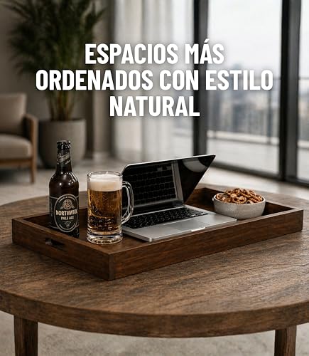 Charola de Servicio de Madera Parota 55x38x7 cm Bandeja Rectangular Grande para Desayuno en Cama Cocina Mesa Decorativa con Asas Integradas Color Nogal para Servir Alimentos Bebidas y Botanas Hogar XL
