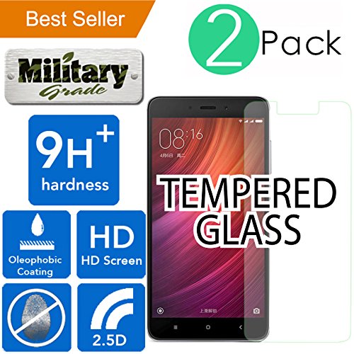 Xiaomi Redmi Note 4 & 4X & Pro Prime [5.5] [2Pack] PREMIUM 9H+ [Tempered Glass] Laser Cut [Oleophobic Coating] Ballistic Military Grade [Anti Scratch] 2.5D [Shock Proof] Screen Protector .33mm