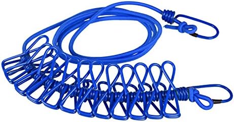 Tikkii 12 Clips Portable Stretch Windproof Clothesline Rope Hangers Outdoor Travel (Blue)