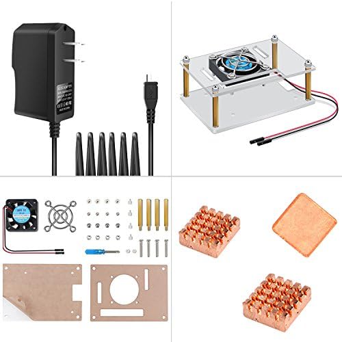Raspberry Pi 3 Case Acrylic Protective Cover &amp; Cooling Fan &amp; Micro USB Power Supply 5V 2.5A With 3PCS Copper Heatsink 4 in 1 Professional Kit for Raspberry Pi