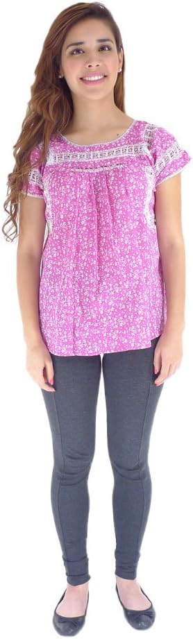 Mexican Clothing Co Womens Mexican Blouse Frayed San Antonino Printed Rayon