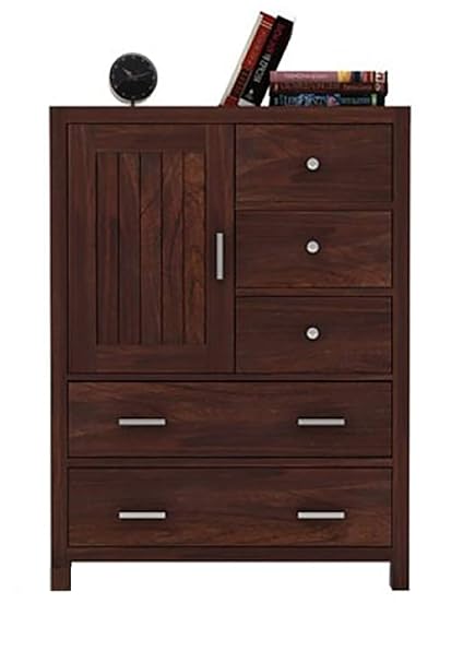 Woodstage Sheesham Wood Chest Of Storage Drawers And 1 Cabinet For Home Living Room Hall Walnut Finish Amazon In Furniture Wood Storage Chest With Drawers