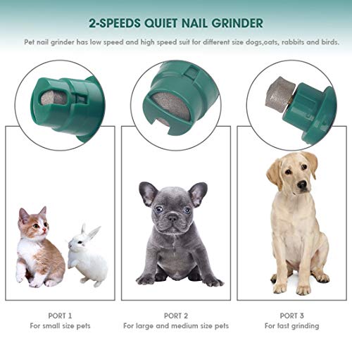 Dog Nail Grinder,2 Speed Electric Pet Nail Trimmer Clippers File/Rechargeable Pet Grooming Kit for Small Medium Large Pets Cats(Stylish Green) - Thumbnail 3