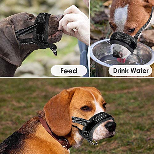 AutoWT Nylon Dog Muzzle, Adjustable Loop, Soft Flannel Padding, Comfortable Breathable Secure Quick Fit Muzzles for Small Medium Large Dog, Prevent from Biting, Chewing and Barking (L, Black) - Thumbnail 2